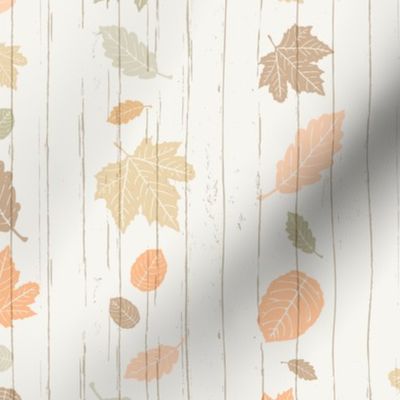  Pastel Autumn Leaves Stripe on White Shiplap Boardwalk Background //  Sing for Your Supper Modern Farmhouse Collection // Autumn Edition