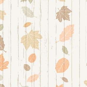  Pastel Autumn Leaves Stripe on White Shiplap Boardwalk Background //  Sing for Your Supper Modern Farmhouse Collection // Autumn Edition