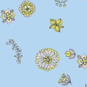 Floating blooms-gray/butter-blue