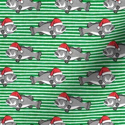 Christmas Bass - Fish - grey on green stripes