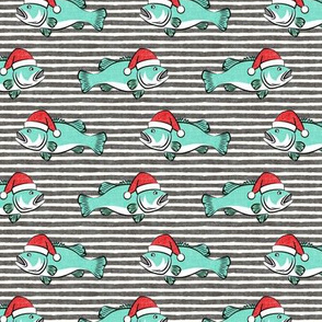Christmas Bass - Fish - teal on grey stripes