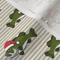 Christmas Bass - Fish - green on beige stripes