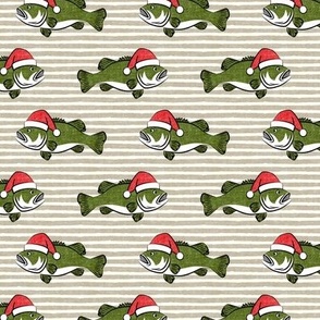 Christmas Bass - Fish - green on beige stripes