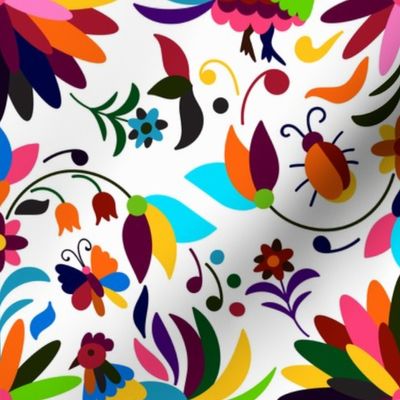 Bugs and Chickens Mexican Otomi on White