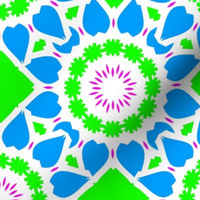 Floral Limes and Blue Mosaic Tiles on White