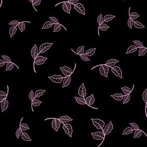 Small Rose Leaves Hot Pink on Black