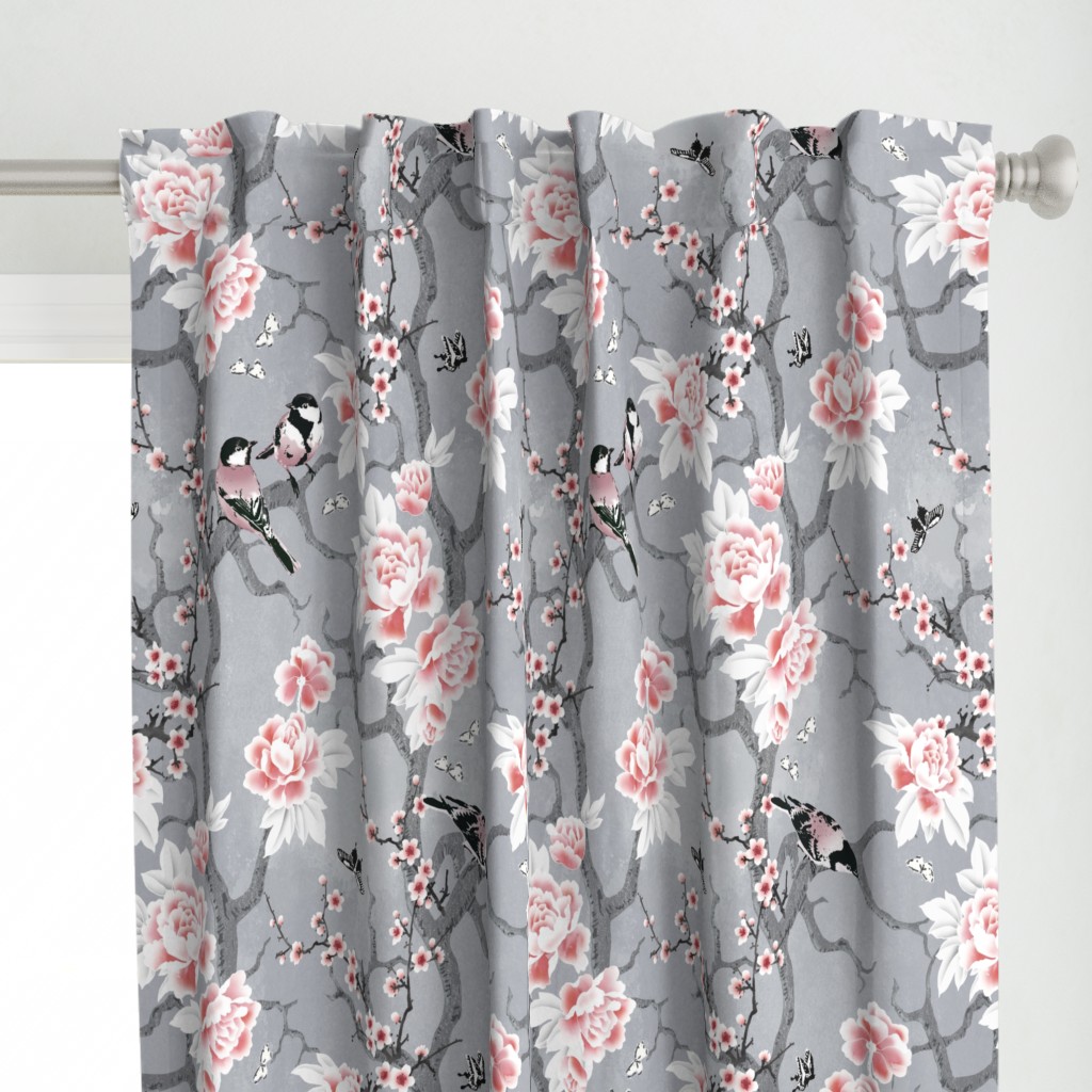 Chinoiserie birds in grey large scale