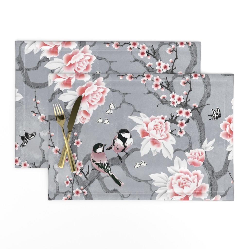 Chinoiserie birds in grey large scale