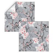 Chinoiserie birds in grey large scale