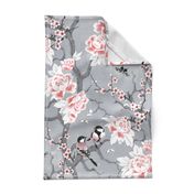 Chinoiserie birds in grey large scale