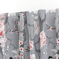 Chinoiserie birds in grey large scale