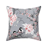 Chinoiserie birds in grey large scale