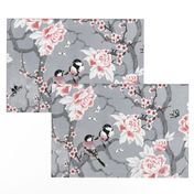 Chinoiserie birds in grey large scale