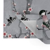 Chinoiserie birds in grey large scale