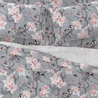 Chinoiserie birds in grey large scale