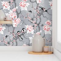 Chinoiserie birds in grey large scale