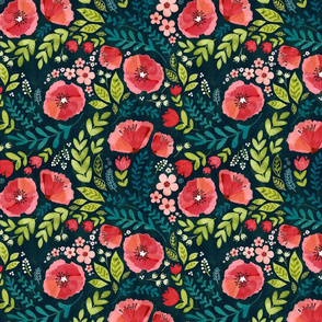 Poppy chintz dark green small