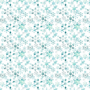 Snowflake crystals on white small