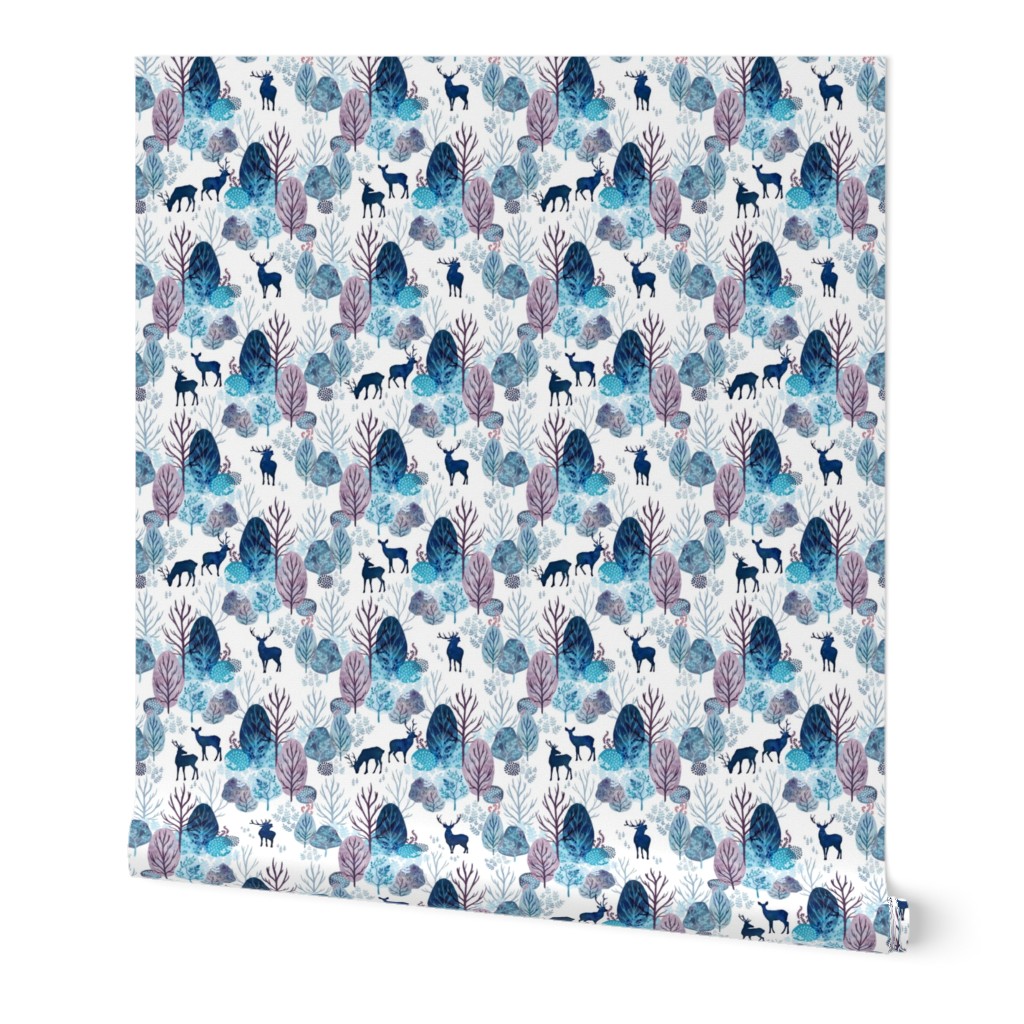 Steel blue forest deer on white extra small