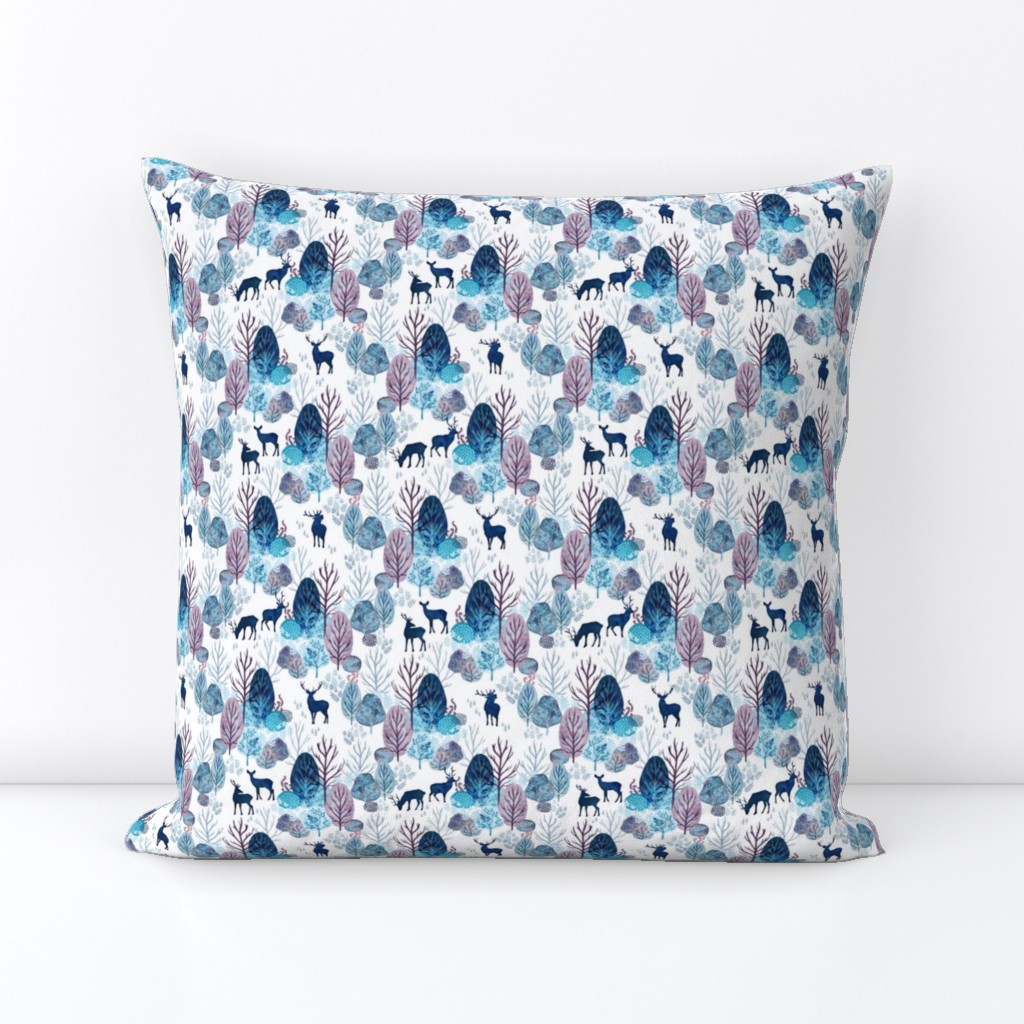 Steel blue forest deer on white extra small