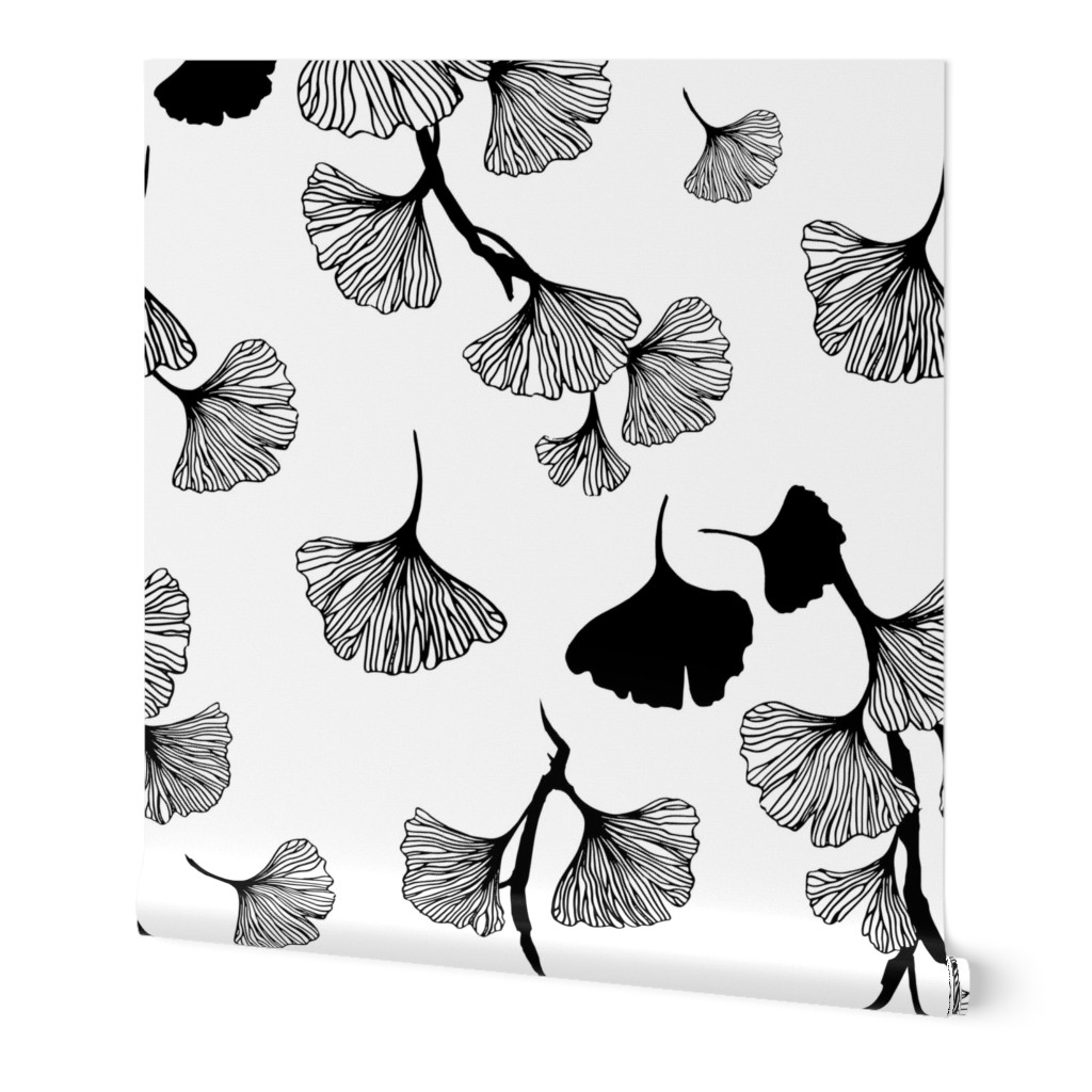 Ginkgo leaves black & white large scale