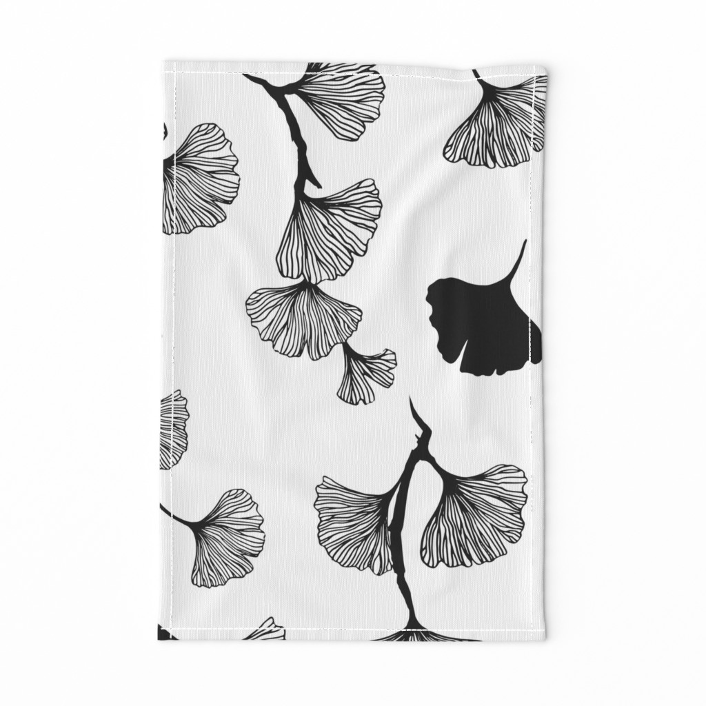 Ginkgo leaves black & white large scale