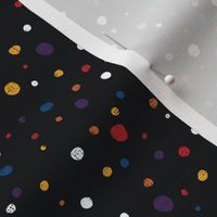 Dots in multicolor on black - red, yellow, white, orange, purple, blue