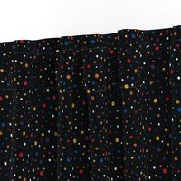 Dots in multicolor on black - red, yellow, white, orange, purple, blue