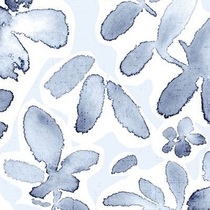 Indigo blue mono watercolor floral x-large
