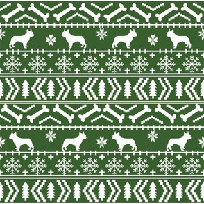 french bulldog fair isle fabric // frenchie dog fabric, dog fabric, dog christmas fabric, christmas fabric, french bulldog fabric, cute french bulldog fabric, french bulldog christmas fabric, - green