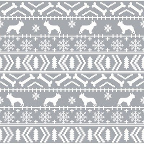 french bulldog fair isle fabric // frenchie dog fabric, dog fabric, dog christmas fabric, christmas fabric, french bulldog fabric, cute french bulldog fabric, french bulldog christmas fabric, - grey