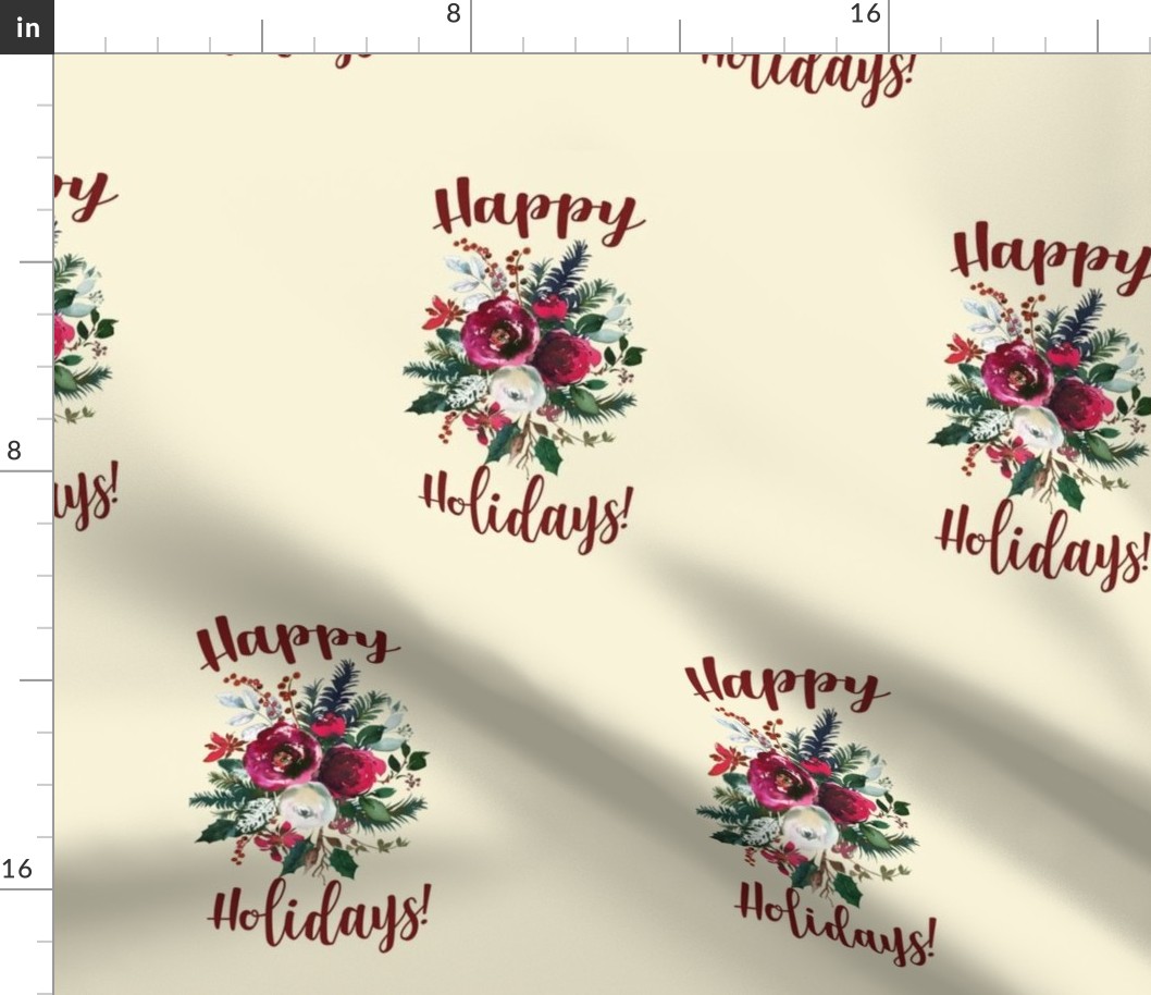 Happy Holidays Christmas Floral Bouquet // Cream