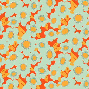 Big Floral in Light Teal & Orange Tones