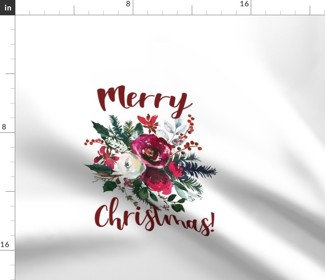 Merry Christmas Burgundy and Pine Floral  - 18" 