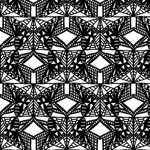 Monochrome, geometric mosaic with a tribal-digital vibe.