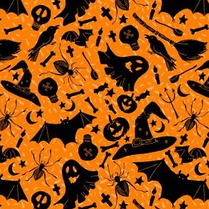 Traditional Halloween Doodles on Orange
