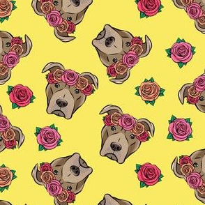 pit bulls - floral crowns - yellow