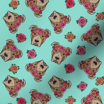 pit bulls - floral crowns - teal