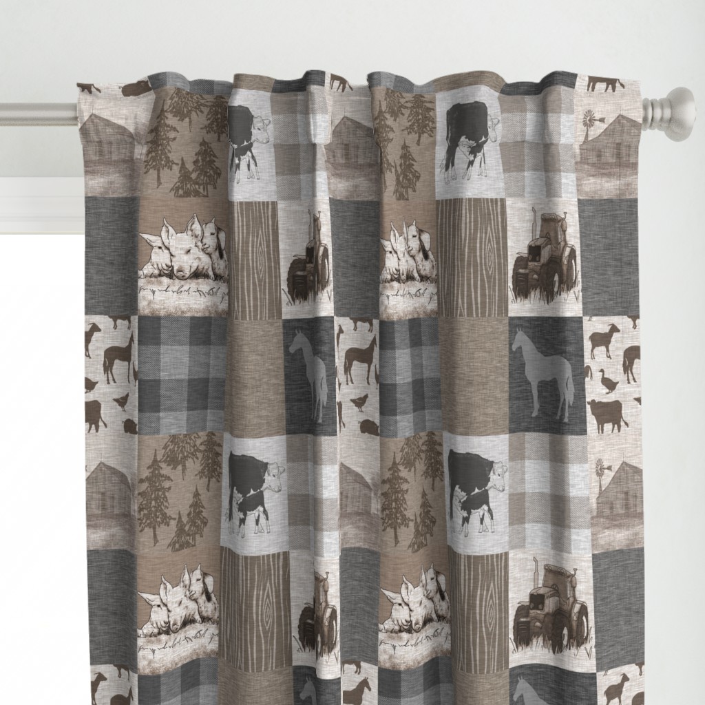 Old Farm Quilt 12sq - Rustic Soft Brown And Grey