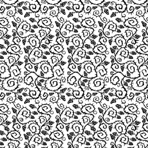 Halloween Seamless Pattern with Black Barbed Spike Plant and Amanita muscaria Mushrooms, Monochrome