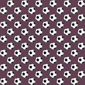 Half Inch Black and White Soccer Balls on Eggplant Purple