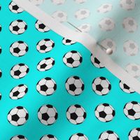 Half Inch Black and White Soccer Balls on Aqua Blue