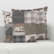 Farmin - 9sq Rustic Soft Brown And grey - farm animal quilt