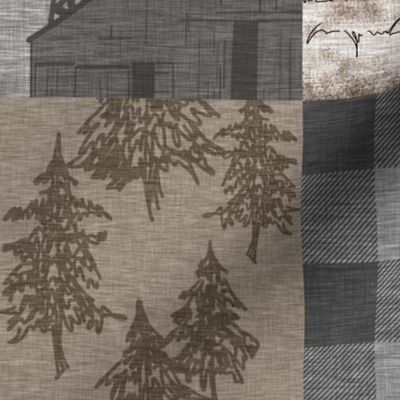 Farmin - 9sq Rustic Soft Brown And grey - farm animal quilt