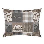 Farmin - 9sq Rustic Soft Brown And grey - farm animal quilt