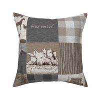 Farmin - 9sq Rustic Soft Brown And grey - farm animal quilt