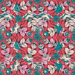 Hand-drawn Doodles Style Kaleidoscope Vector Seamless Pattern