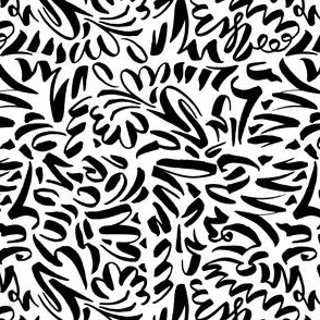Slavonic Calligraphy Brush Strokes. Black and White