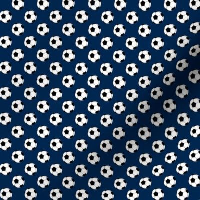 Half Inch Black and White Soccer Balls on Navy Blue 