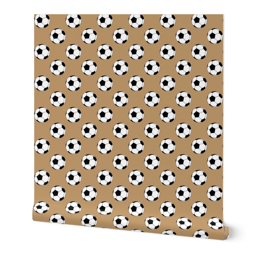 Two Inch Black and White Soccer Balls on Camel Brown